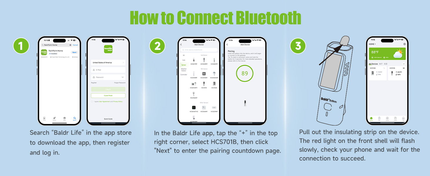 Instructions for connecting Bluetooth on mobile devices.
