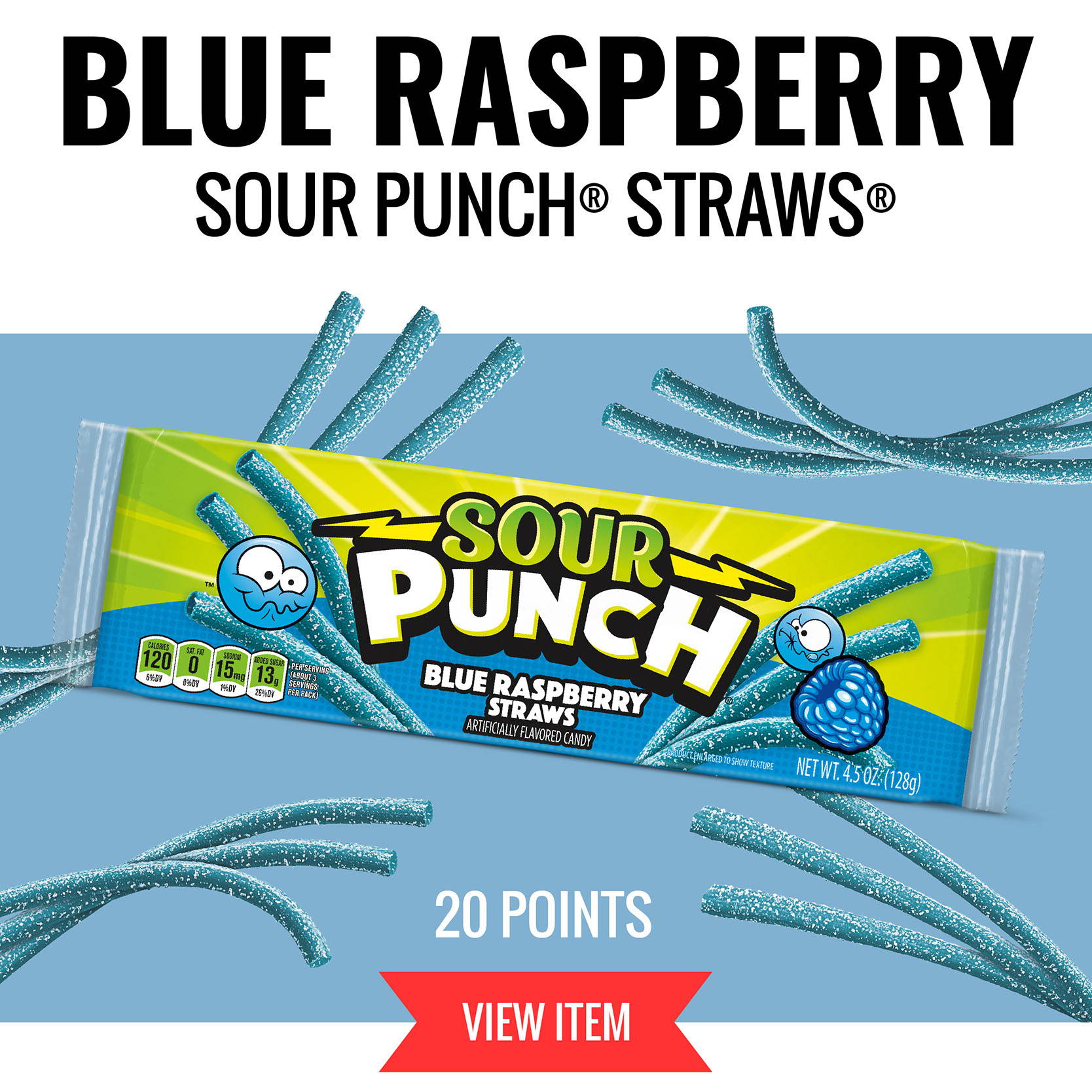 Blue Raspberry Sour Punch Straws, 4.5oz - 20 Points - VIEW ITEM