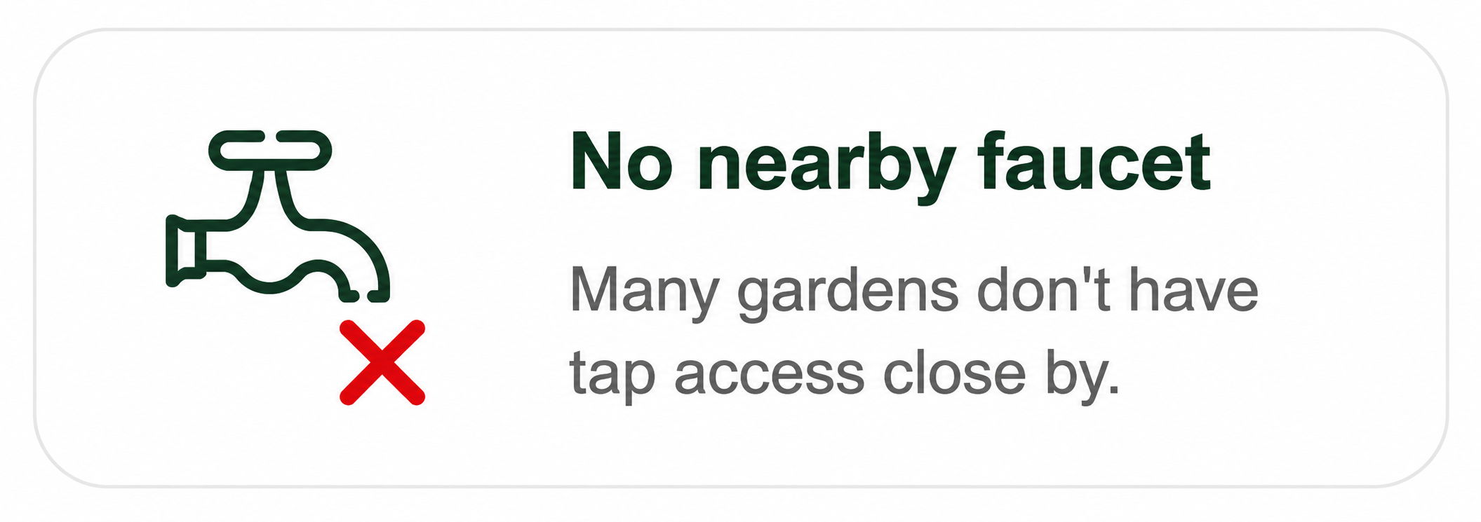 No nearby faucet; many gardens lack tap access close by.