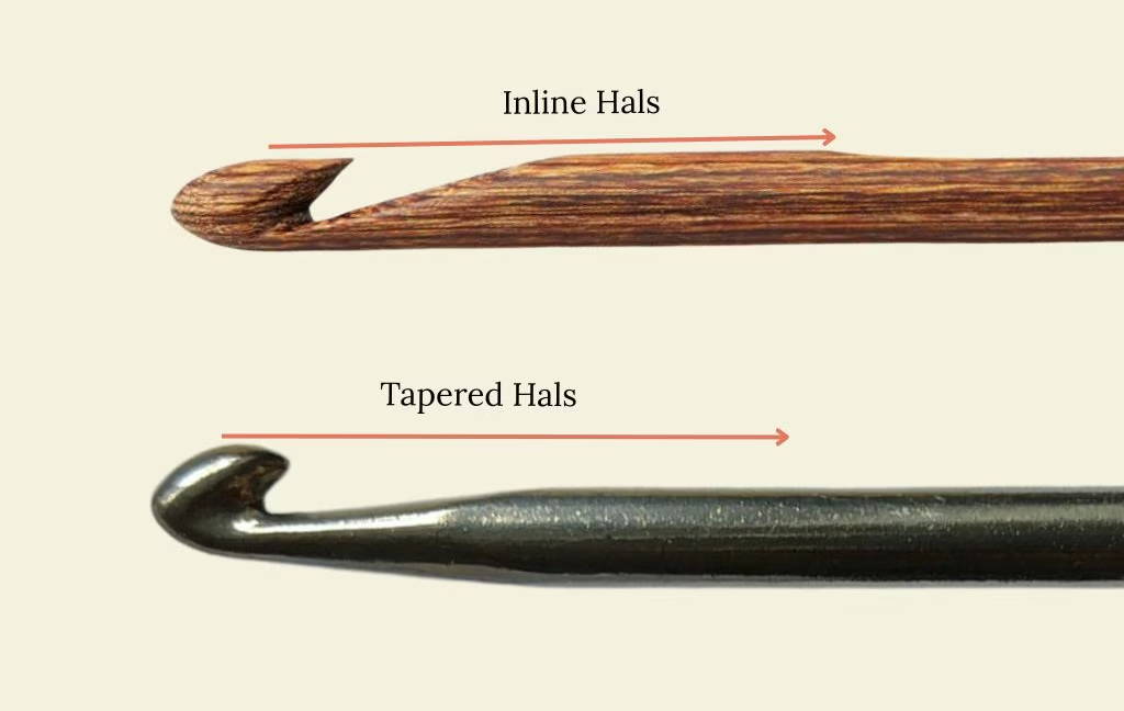 Vergleich einer Inline- und einer Tapered-Häkelnadel