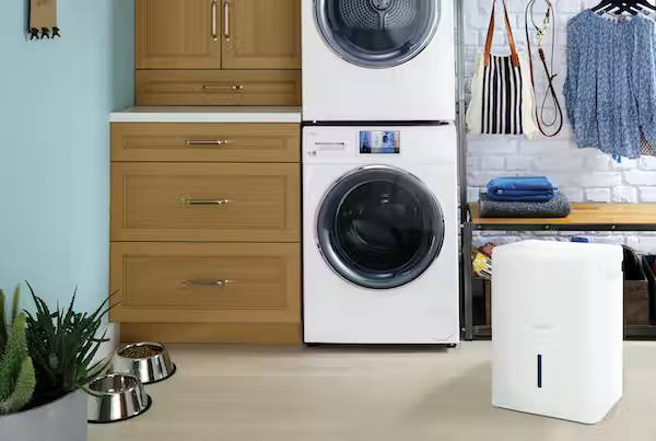 Haier dehumidifier in a laundry room.