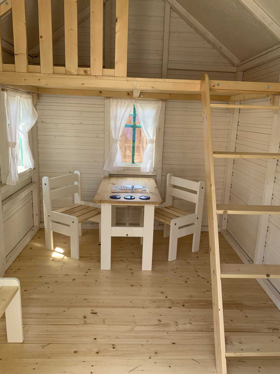 White Painted Interior Of Kids Wooden Playhouse Unicorn, Loft and Kids Furniture By WholeWoodPlayhouses 