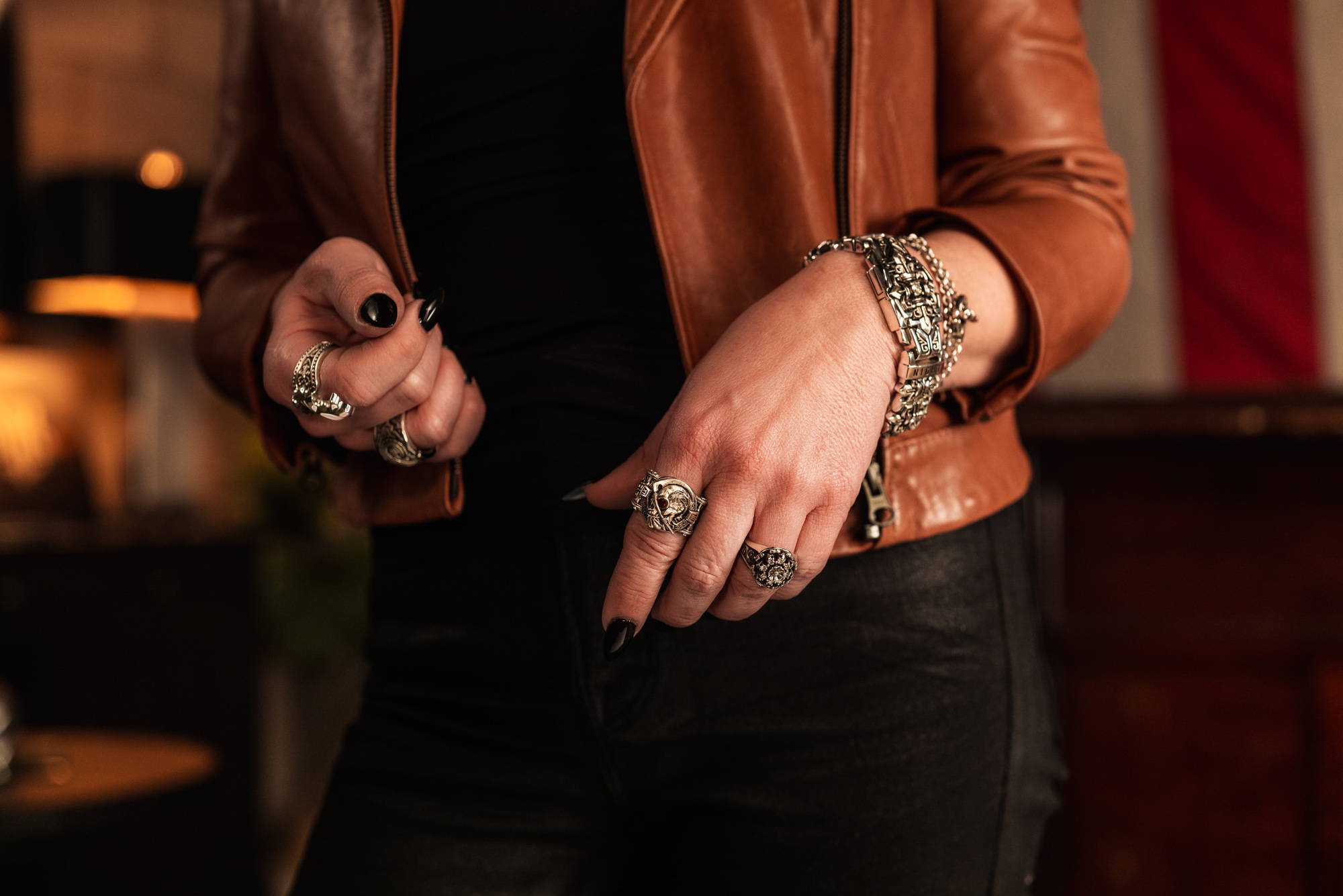 A woman wearing the Reckoning Grim Reaper Ring