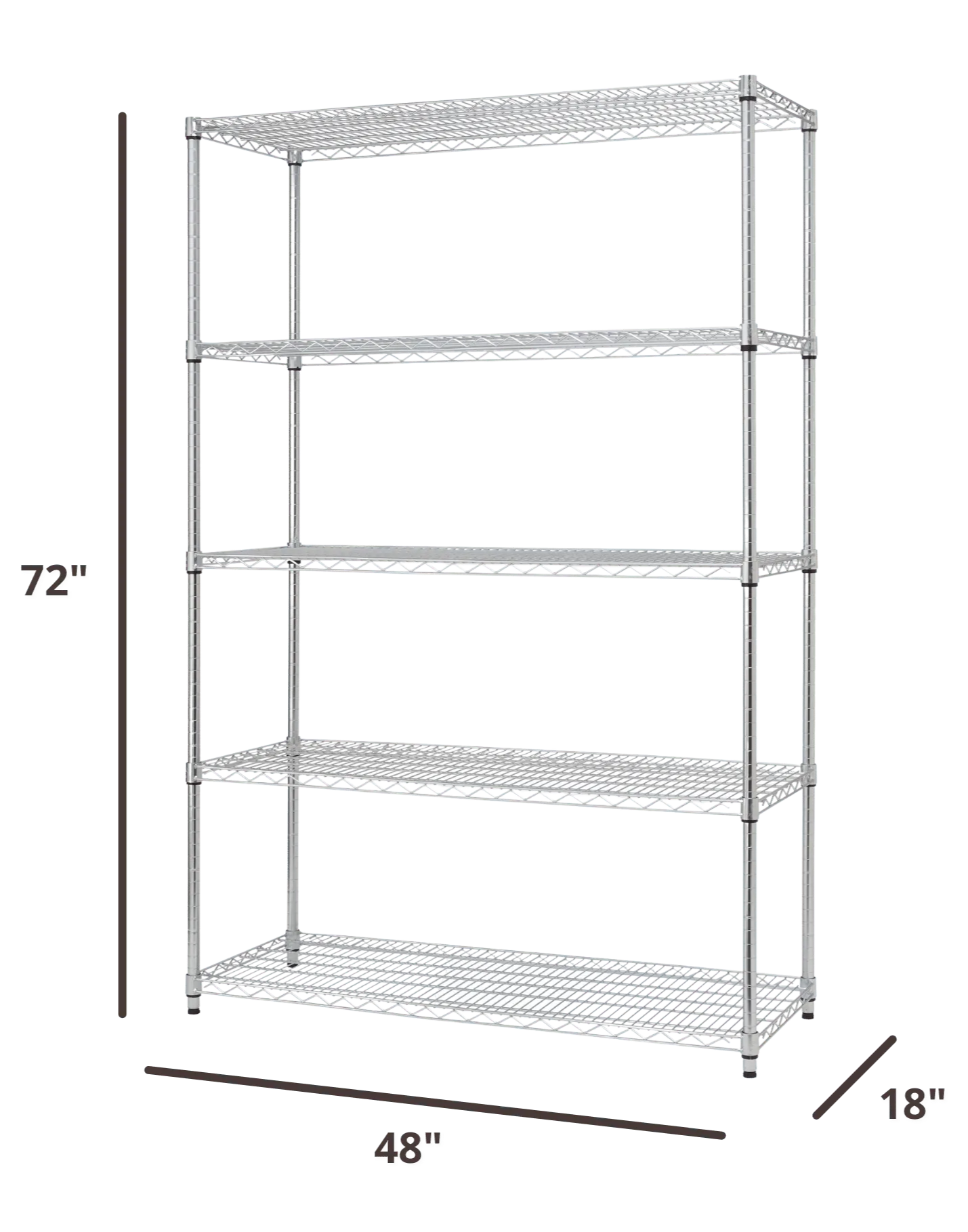 72 inches tall by 48 inches wire shelving rack