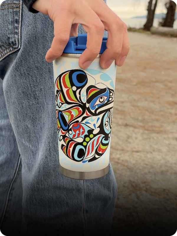 Raven and Killer Whale 18oz Art Travel Mug by Trevor Hunt (Tlalis), Kwakiutl