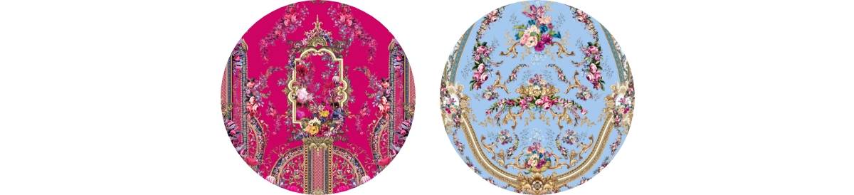 new season CAMILLA print circle previews pink and blue floral prints Boheme Blooms and Floraful