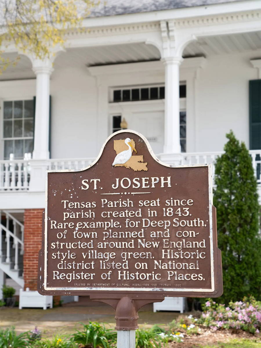 Historical marker near Lake Bruin in downtown St. Joseph, LA. The historic, no-stoplight town is buzzing with charm and natural beauty.