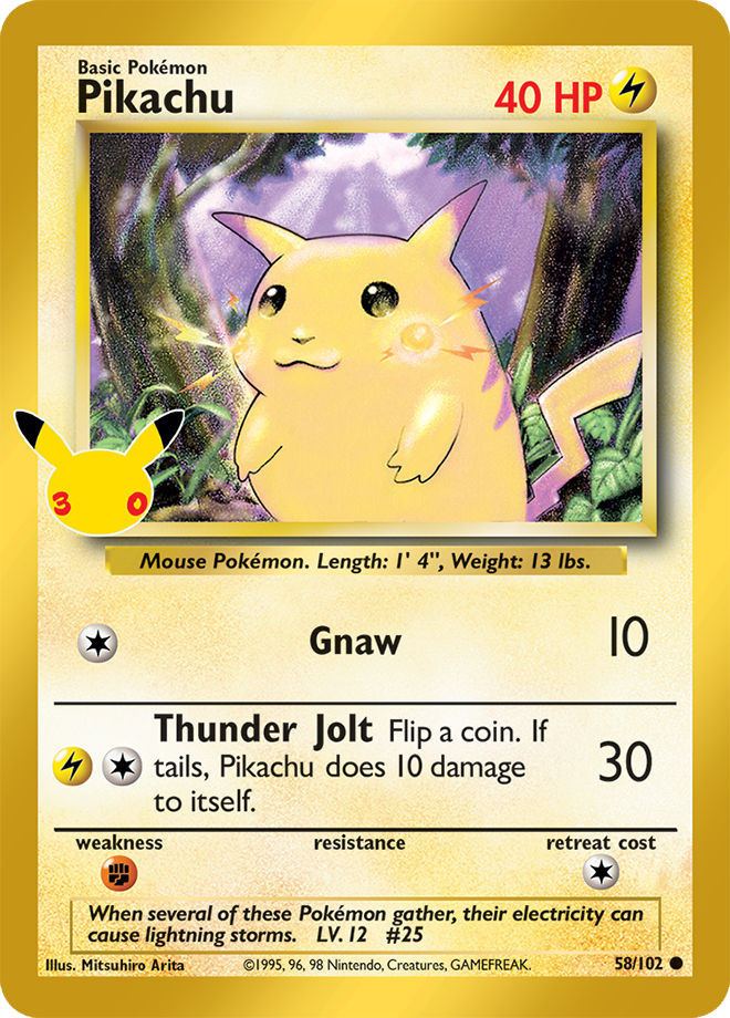 Base Set Pikachu which was recently reprinted in the Pokémon TCG's 30th Celebration Classic Collection.