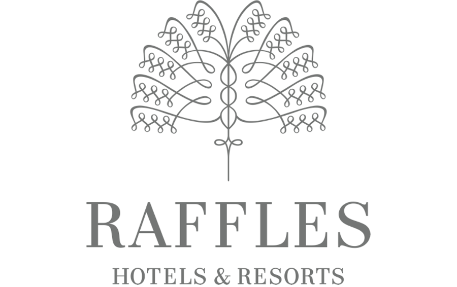 Raffles Hotels & Resorts logo with a decorative tree design.