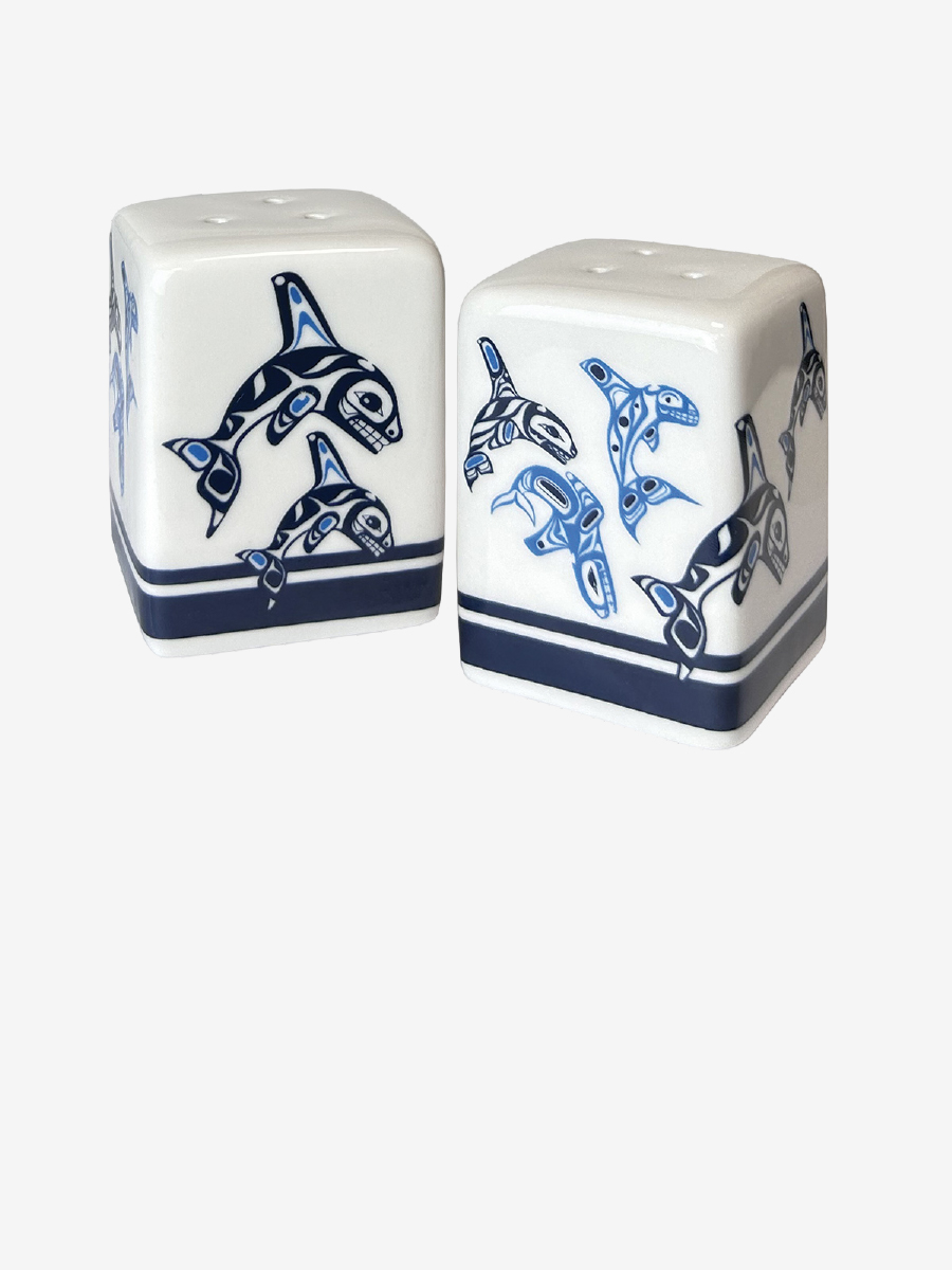 Orca Family Salt and Pepper Shaker Set by Paul Windsor, Haisla, Heiltsuk