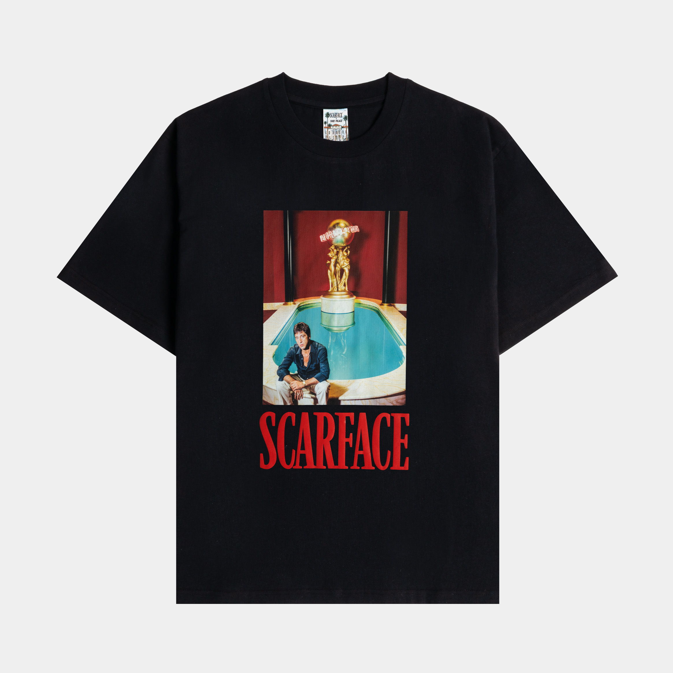 Black t-shirt featuring Scarface movie graphic design.