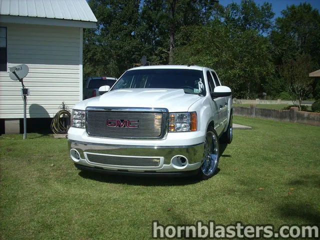 Train horn bells and mounting brackets on Rhett's 2008 GMC Sierra 1500 photo 3