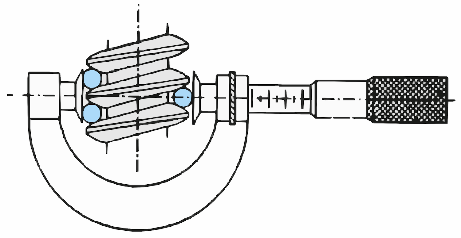 Schematic of caliper measuring over pins on a worm shaft