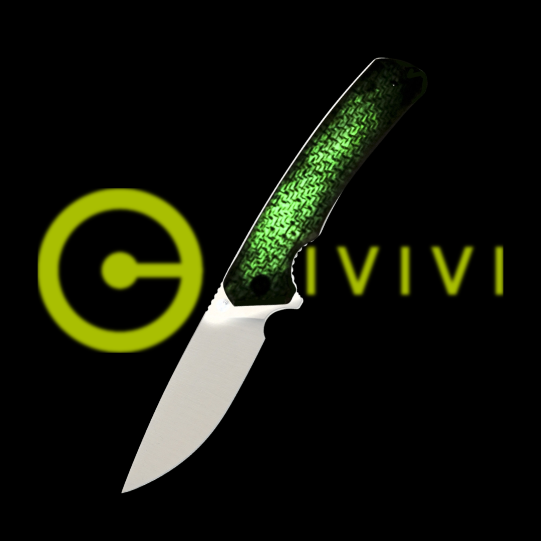 A knife with a green handle on a black background.