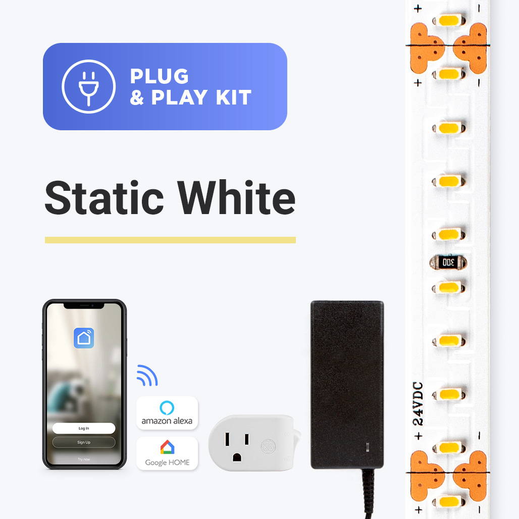White output plug  and play LED strip Lights Kit with all the components needed