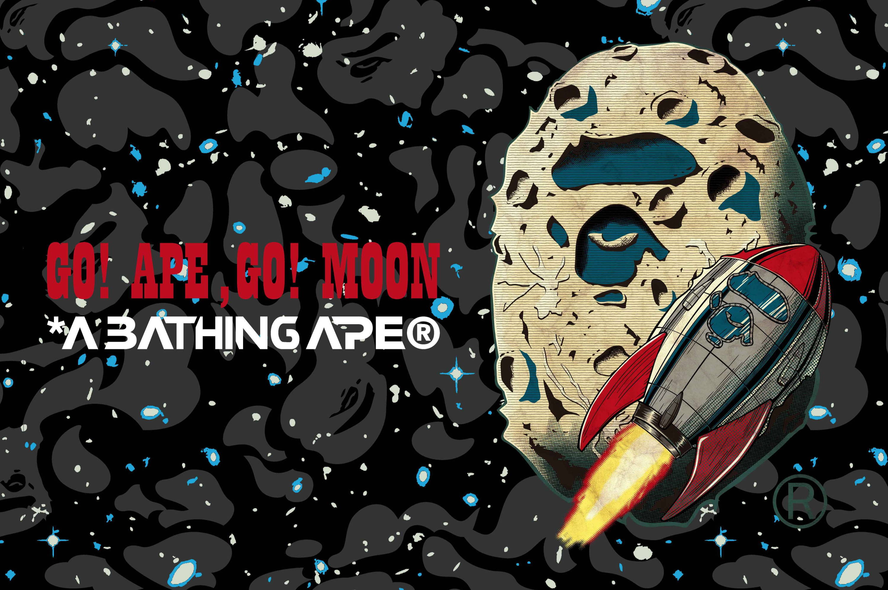 Rocket ship flying towards a moon, with 