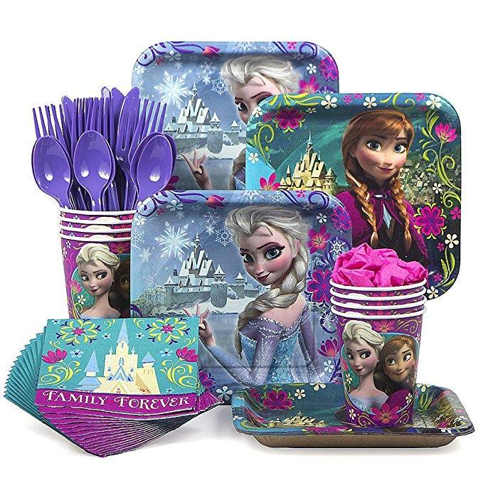 Designware Disney Frozen Party Supplies Pack Including Plates, Cutlery, Cups, Napkins for 8 Guests