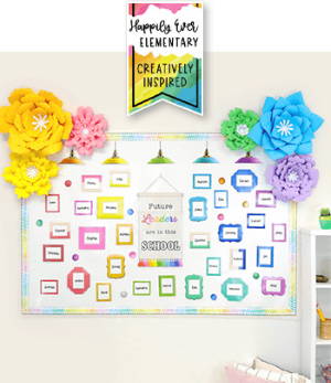 Colorful classroom decorated with Happily Ever Elementary Bulletin Board Set