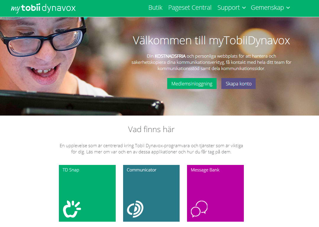 Tobii Dynavox TD Snap med myTobiiDynavox verktyg för dela och synkronisera 
