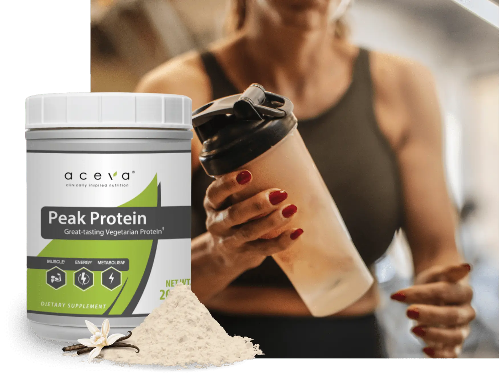 woman shaking a protein shake bottle