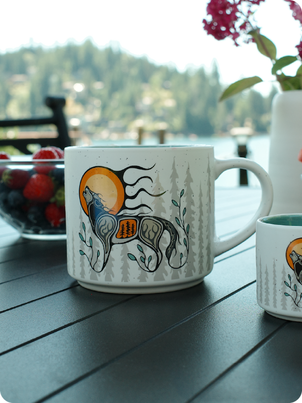 Wolf (Ma'iingan) 16oz Ceramic Mug by Storm Angeconeb, Lac Seul First Nation, Ojibwe