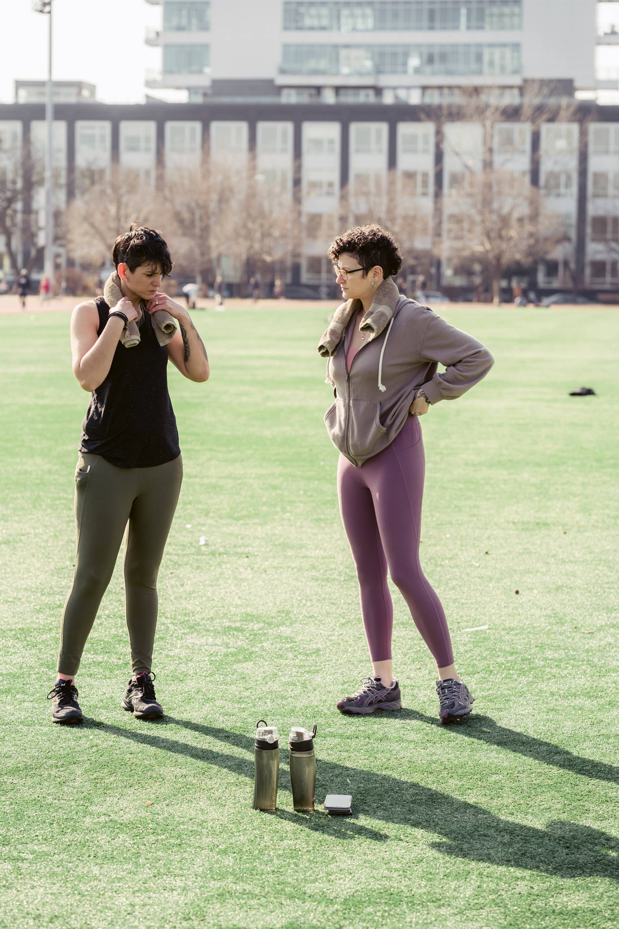 two women exercising outdoors