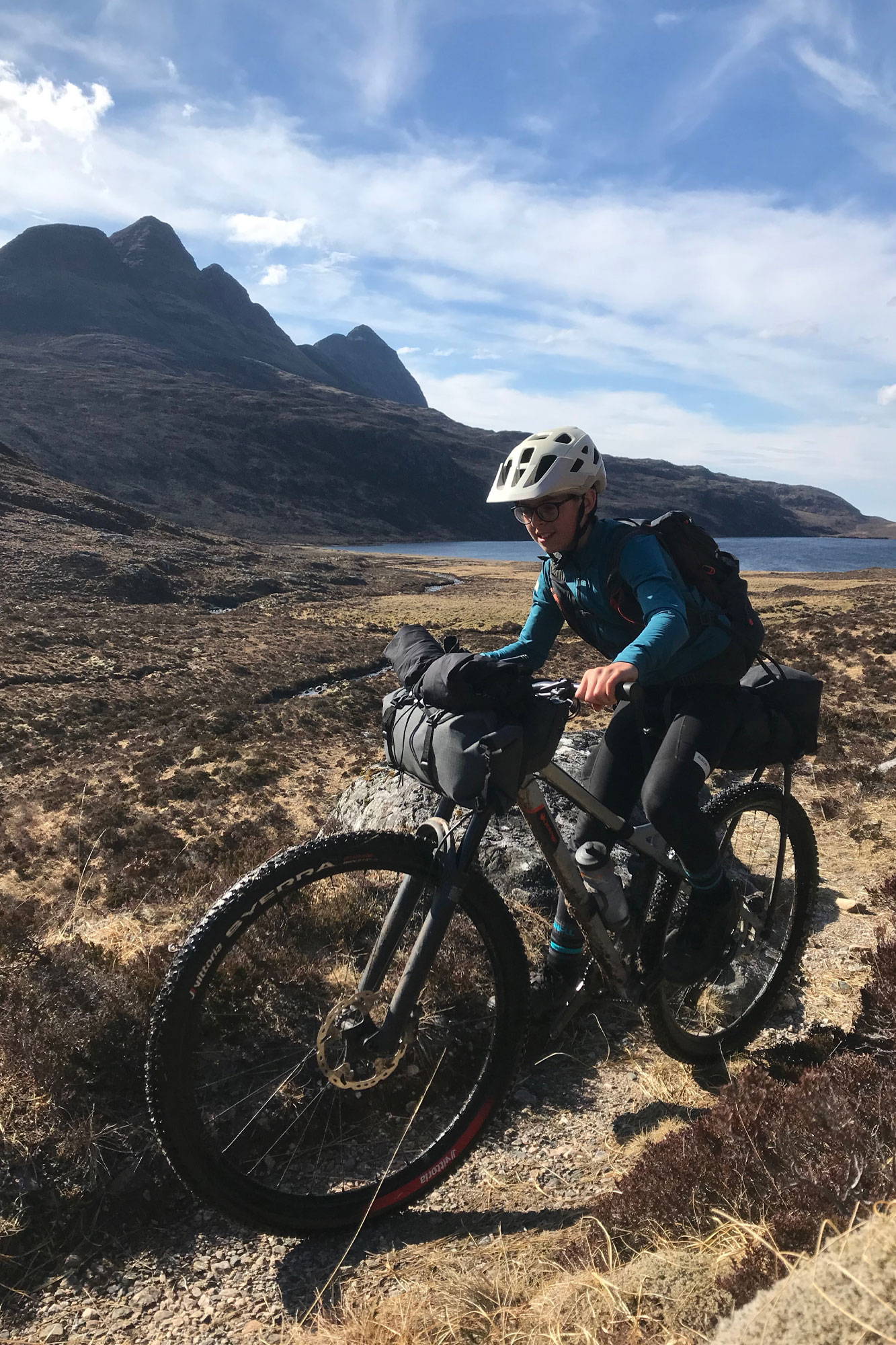 James riding at Suilven