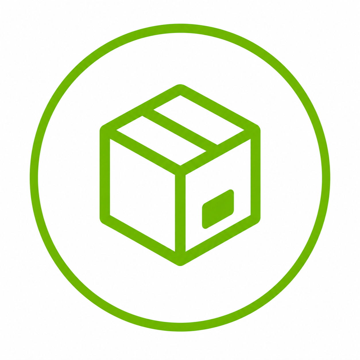 Green box icon inside a circular outline.