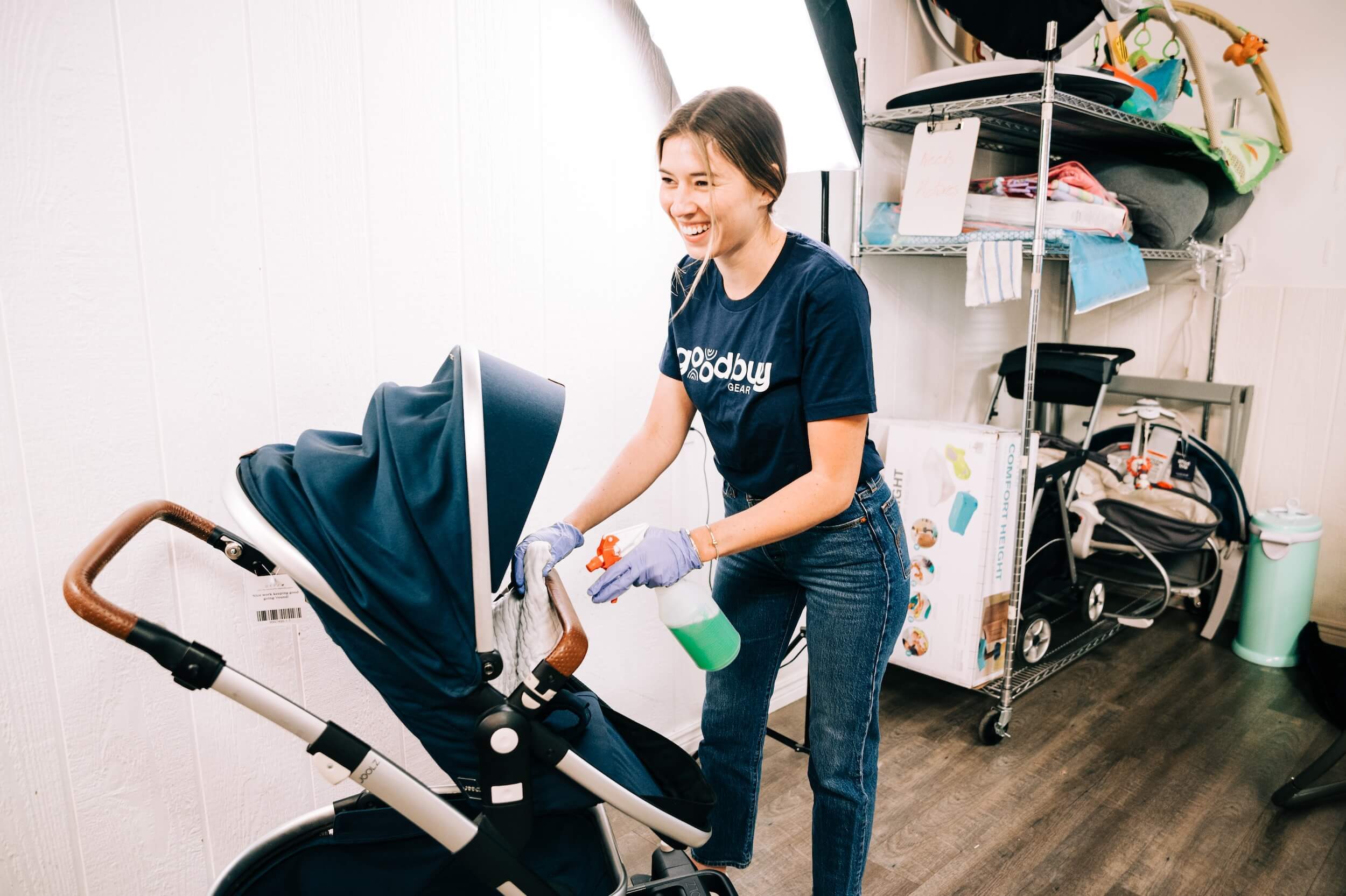 GoodBuy Gear expert cleaning a stroller