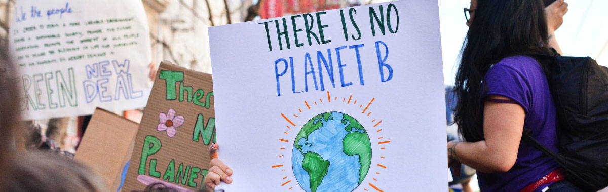 Handmade environmental awareness signs at a protest