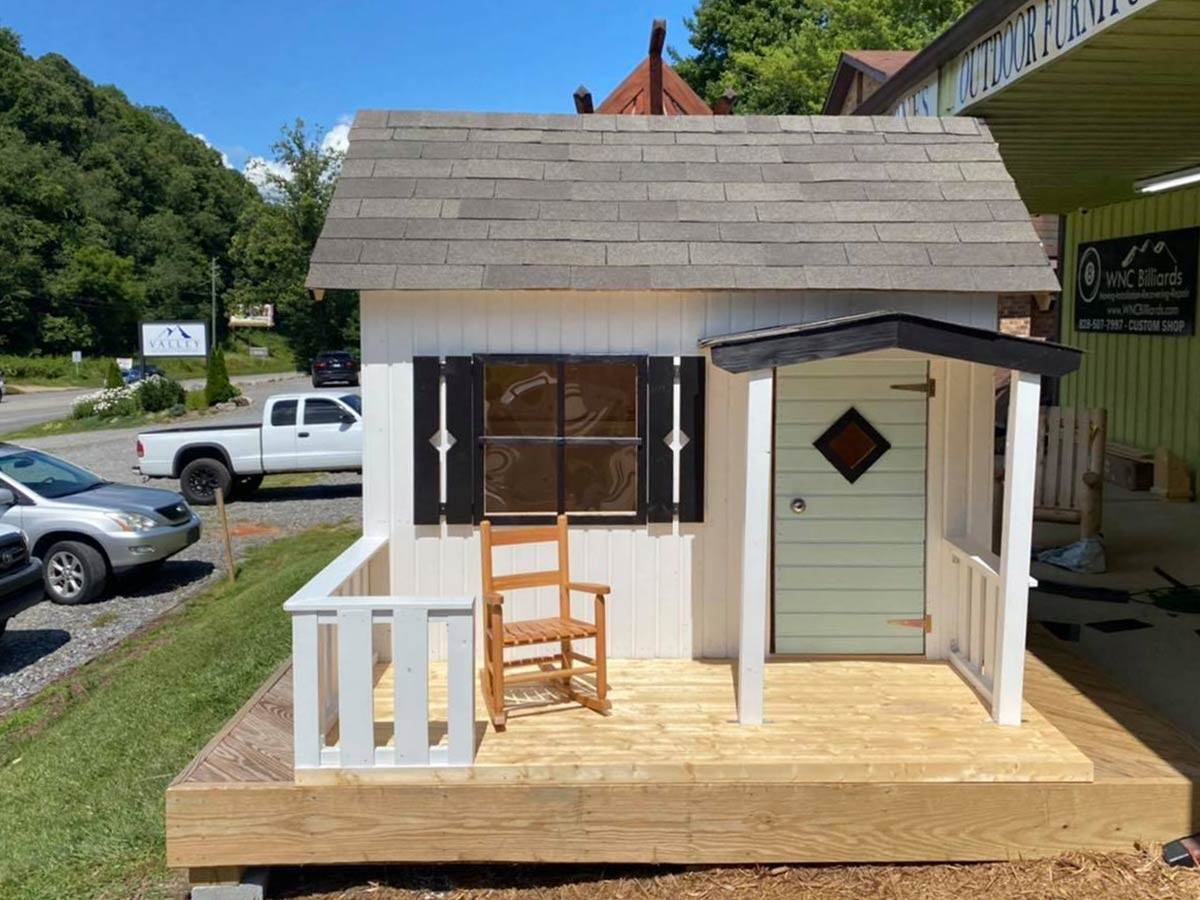 Outdoor Playhouse DIY Kit Little Cottage in white, black and green color by WholeWoodPlayhouses