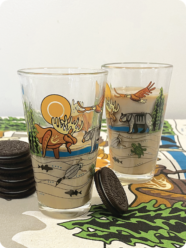 All My Relatives Printed Glass Tumblers Set of 2 by Storm Angeconeb, Lac Seul First Nation, Ojibwe