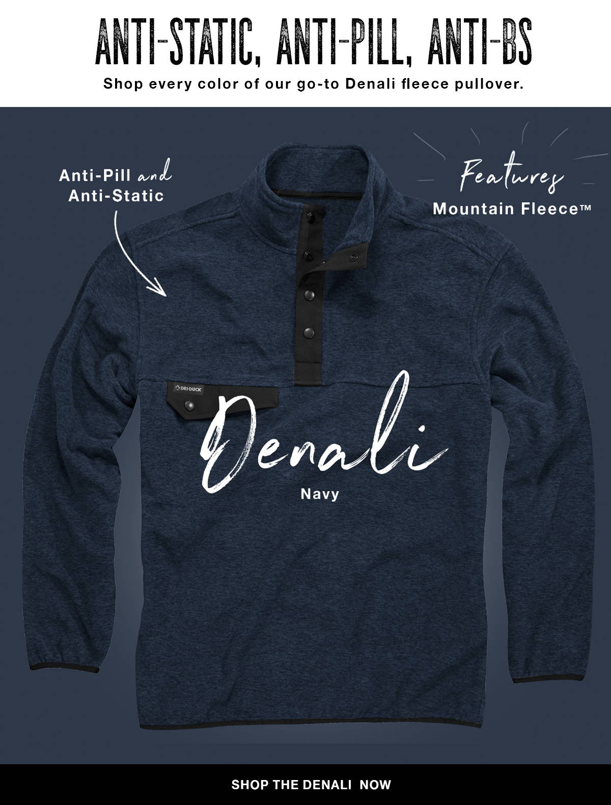 Email featuring a DRI DUCK men's fleece pullover