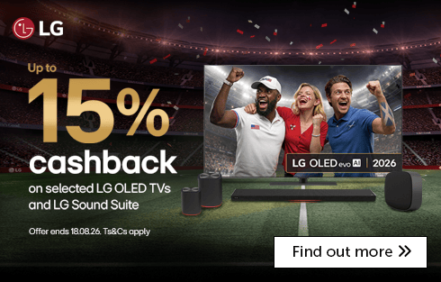 LG promotion for 15% cashback on selected OLED TVs and sound systems.
