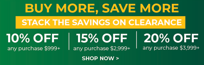 Promotional banner for discounts on purchases with savings percentages listed.