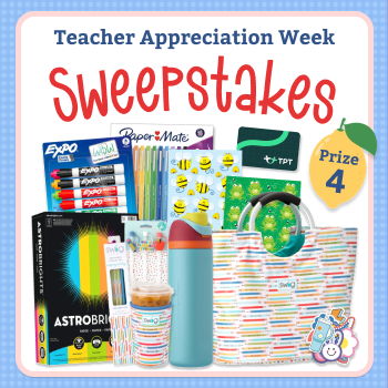 Teacher Appreciation Week Sweepstakes Prize 4 featuring various school supplies and a tote bag.