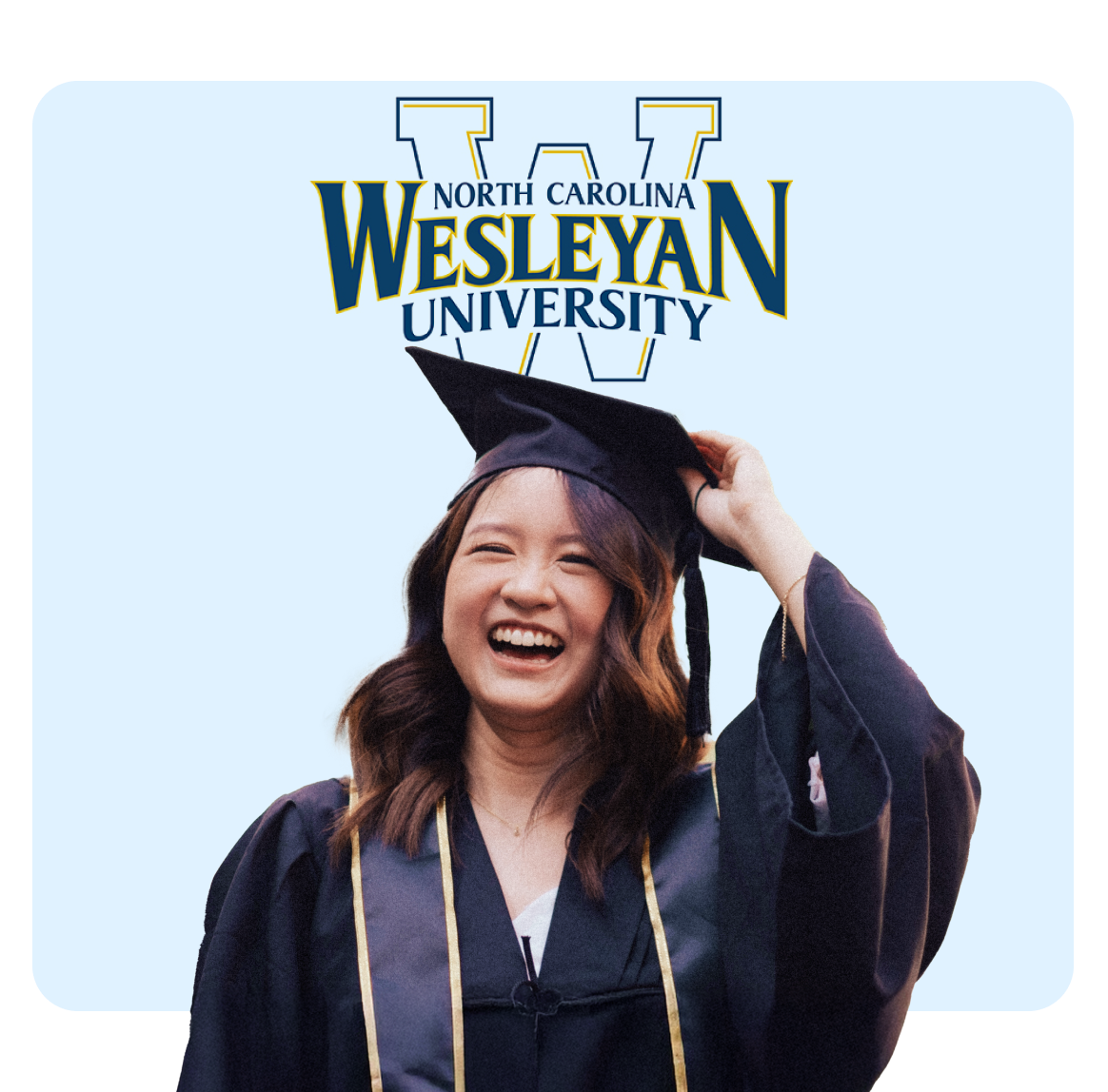 Happy graduate celebrating at North Carolina Wesleyan University.