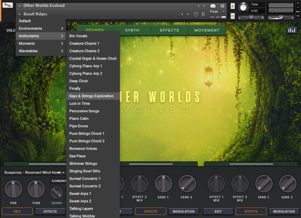 Zero-G - Other Worlds Evolved presets GUI