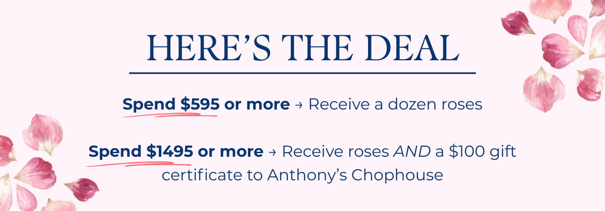 Promotional offer for roses and gift certificates at Anthony's Chophouse.