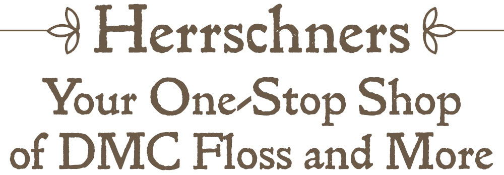 Herrschners logo with tagline about DMC floss and crafting supplies.