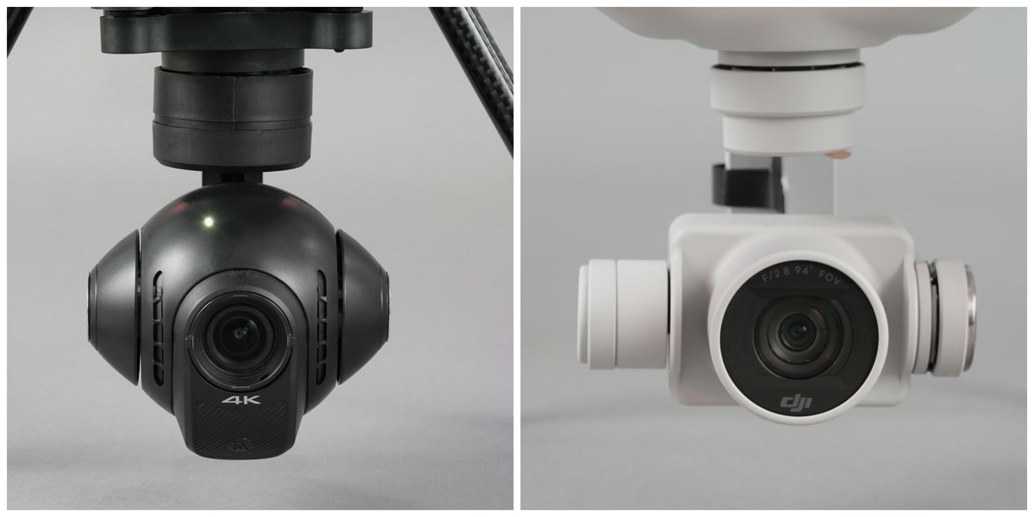 A close up of the two camera models, with the DJI Phantom 4 on the right