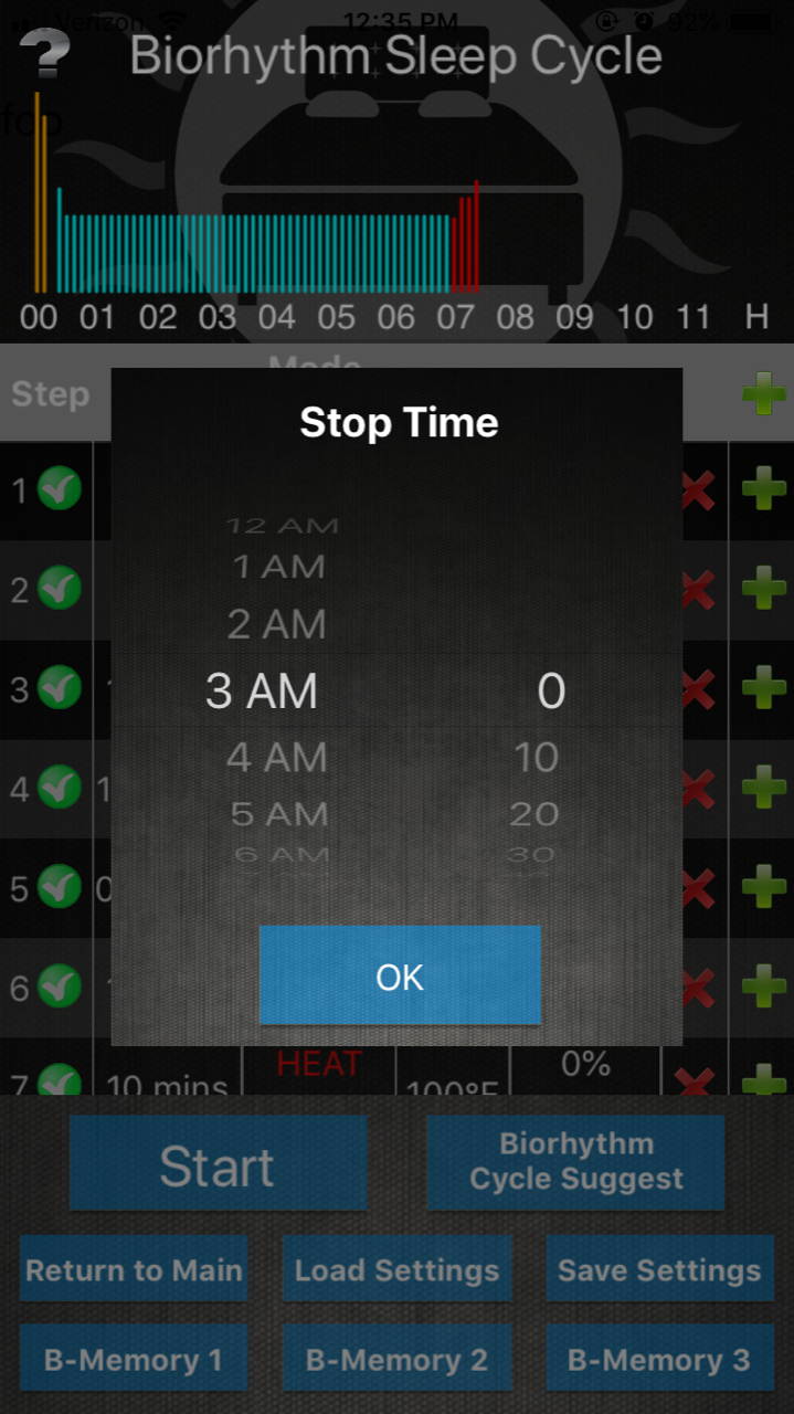 select a time for the selected cycle to finish