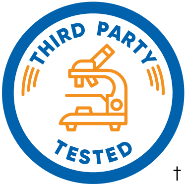Third party tested seal featuring a microscope illustration.