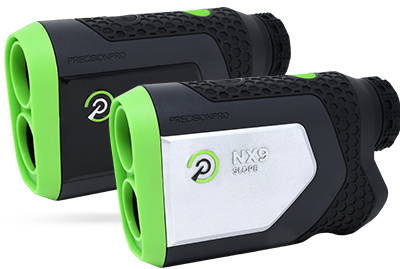 The Precision Pro NX9 golf rangefinder with and without slope