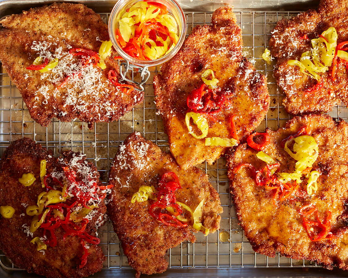 chicken cutlets with honey, peppers, and parm