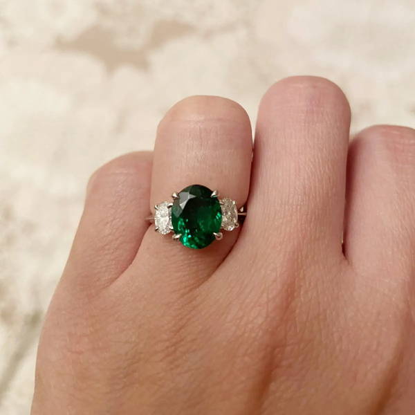 Tsavorite three-stone ring — bespoke for a WILLS JEWELLERY client