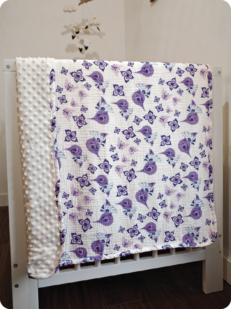 Young Hummingbird Baby Blanket by Simone Diamond, Coast Salish
