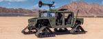 Wide panoramic olive Humvee continuous track desert mountains roof HornBlasters horns Defiant Motorsports Prodigy TV Warship KM-110 air horn featured customer install gallery photo 1