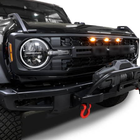 IAG I-Line Front Grille Matte Black Raptor Style for 2021+ Ford Bronco - Installed Lights