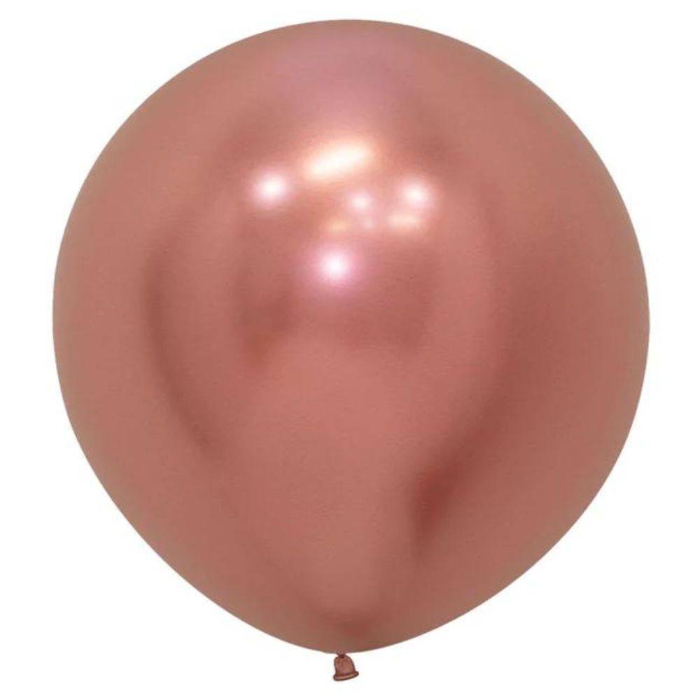 Image of single inflated rose gold balloon. Shop rose gold balloons.